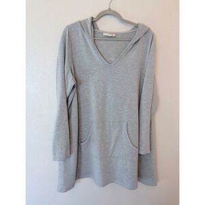 Gray Long Sleeve Hooded Tunic Top Heathered Flowy Pullover Sweater Women XL